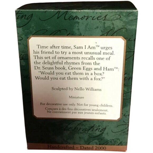 2000 Hallmark Dr Seuss Green Eggs and Ham mini set Christmas Ornaments QXM6034 - Picture 3 of 7